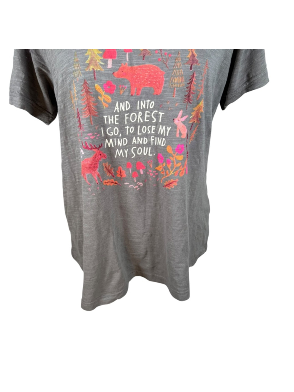 Natural Life Boho Graphic Tee Women's Size XL Gray Into The Forest I Go T- Shirt - Picture 6 of 10